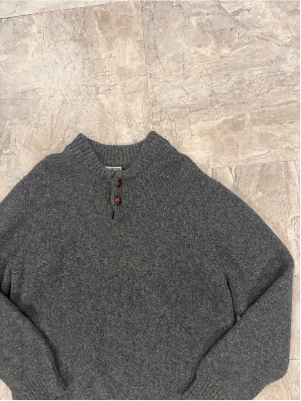 L.L. Bean Men’s 100% Lamb's Wool Knit Henley Pullover Sweater Sz Large Gray
